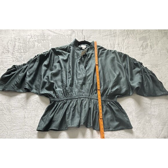 Anthropologie Maeve Short Sleeve Ruched Peplum Blouse Sz XL Green - Picture 4 of 5
